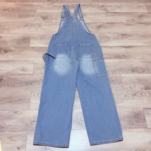 Dazy Womens Wide Leg Denim Bib Overalls Size L Blue Jean Farmcore Garden Faded - Picture 2 of 15